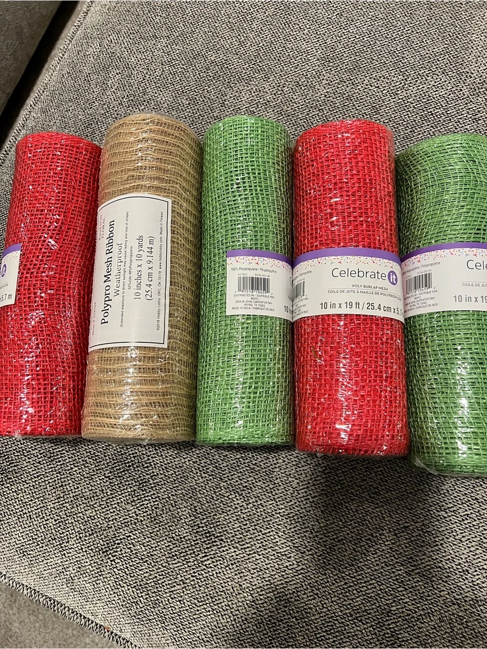 Celebrate It Decorative Mesh Rolls in Red, Green, and Tan